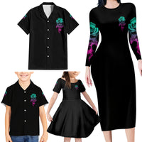I Can Buy Myself Flowers Smoke Rose Skull Family Matching Long Sleeve Bodycon Dress and Hawaiian Shirt - Wonder Print Shop
