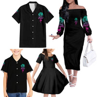I Can Buy Myself Flowers Smoke Rose Skull Family Matching Off Shoulder Long Sleeve Dress and Hawaiian Shirt - Wonder Print Shop