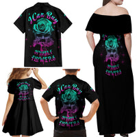 I Can Buy Myself Flowers Smoke Rose Skull Family Matching Off Shoulder Maxi Dress and Hawaiian Shirt - Wonder Print Shop