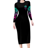 I Can Buy Myself Flowers Smoke Rose Skull Long Sleeve Bodycon Dress - Wonder Print Shop