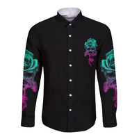 I Can Buy Myself Flowers Smoke Rose Skull Long Sleeve Button Shirt - Wonder Print Shop