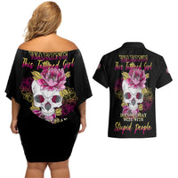 Warning This Tattooed Girl Couples Matching Off Shoulder Short Dress and Hawaiian Shirt - Wonder Print Shop
