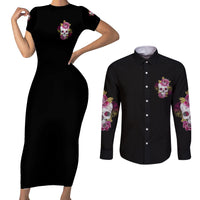 Warning This Tattooed Girl Couples Matching Short Sleeve Bodycon Dress and Long Sleeve Button Shirt - Wonder Print Shop