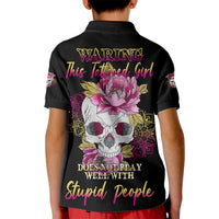 Warning This Tattooed Girl Kid Polo Shirt - Wonder Print Shop