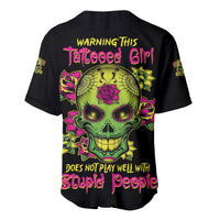 Warning This Tattooed Girl Flower Sugar Skull Baseball Jersey - Wonder Print Shop