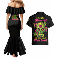 Warning This Tattooed Girl Flower Sugar Skull Couples Matching Mermaid Dress and Hawaiian Shirt - Wonder Print Shop