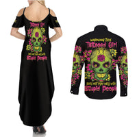Warning This Tattooed Girl Flower Sugar Skull Couples Matching Summer Maxi Dress and Long Sleeve Button Shirt - Wonder Print Shop