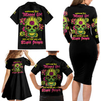 Warning This Tattooed Girl Flower Sugar Skull Family Matching Long Sleeve Bodycon Dress and Hawaiian Shirt - Wonder Print Shop