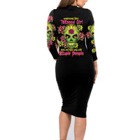 Warning This Tattooed Girl Flower Sugar Skull Family Matching Long Sleeve Bodycon Dress and Hawaiian Shirt - Wonder Print Shop