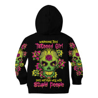 Warning This Tattooed Girl Flower Sugar Skull Kid Hoodie - Wonder Print Shop