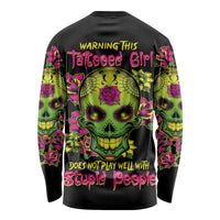 Warning This Tattooed Girl Flower Sugar Skull Long Sleeve Shirt - Wonder Print Shop