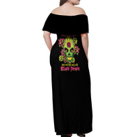Warning This Tattooed Girl Flower Sugar Skull Off Shoulder Maxi Dress - Wonder Print Shop