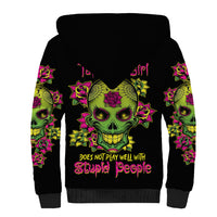 Warning This Tattooed Girl Flower Sugar Skull Sherpa Hoodie - Wonder Print Shop