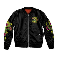 Warning This Tattooed Girl Flower Sugar Skull Sleeve Zip Bomber Jacket - Wonder Print Shop