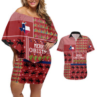 Texas Map Merry Christmas Couples Matching Off Shoulder Short Dress and Hawaiian Shirt Xmas Holiday Patterns - Wonder Print Shop