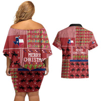 Texas Map Merry Christmas Couples Matching Off Shoulder Short Dress and Hawaiian Shirt Xmas Holiday Patterns - Wonder Print Shop