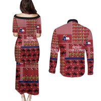 Texas Map Merry Christmas Couples Matching Puletasi and Long Sleeve Button Shirt Xmas Holiday Patterns - Wonder Print Shop