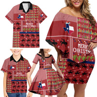 Texas Map Merry Christmas Family Matching Off Shoulder Short Dress and Hawaiian Shirt Xmas Holiday Patterns - Wonder Print Shop