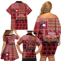 Texas Map Merry Christmas Family Matching Off Shoulder Short Dress and Hawaiian Shirt Xmas Holiday Patterns - Wonder Print Shop