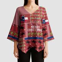 Texas Map Merry Christmas Kimono Sleeve Blouse Xmas Holiday Patterns - Wonder Print Shop