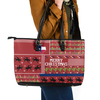Texas Map Merry Christmas Leather Tote Bag Xmas Holiday Patterns - Wonder Print Shop
