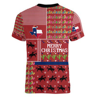 Texas Map Merry Christmas Women V-Neck T-Shirt Xmas Holiday Patterns - Wonder Print Shop