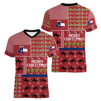 Texas Map Merry Christmas Women V-Neck T-Shirt Xmas Holiday Patterns - Wonder Print Shop
