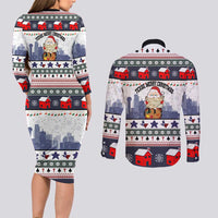 Texas Santa Christmas Couples Matching Long Sleeve Bodycon Dress and Long Sleeve Button Shirt Xmas Holiday Patterns - Wonder Print Shop