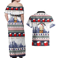 Texas Santa Christmas Couples Matching Off Shoulder Maxi Dress and Hawaiian Shirt Xmas Holiday Patterns - Wonder Print Shop