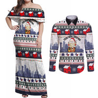 Texas Santa Christmas Couples Matching Off Shoulder Maxi Dress and Long Sleeve Button Shirt Xmas Holiday Patterns - Wonder Print Shop