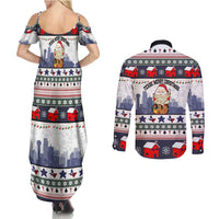 Texas Santa Christmas Couples Matching Summer Maxi Dress and Long Sleeve Button Shirt Xmas Holiday Patterns - Wonder Print Shop