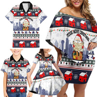 Texas Santa Christmas Family Matching Off Shoulder Short Dress and Hawaiian Shirt Xmas Holiday Patterns - Wonder Print Shop