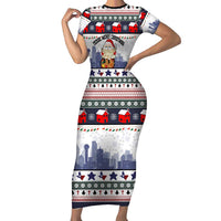 Texas Santa Christmas Short Sleeve Bodycon Dress Xmas Holiday Patterns - Wonder Print Shop