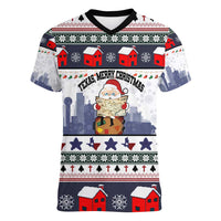 Texas Santa Christmas Women V-Neck T-Shirt Xmas Holiday Patterns - Wonder Print Shop