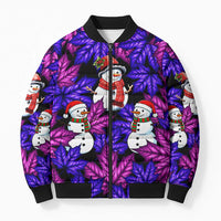 Christmas Snowman Leaves Bomber Puffer Jacket Xmas Holiday Patterns - Wonder Print Shop
