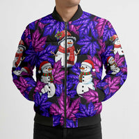 Christmas Snowman Leaves Bomber Puffer Jacket Xmas Holiday Patterns - Wonder Print Shop