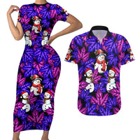Christmas Snowman Leaves Couples Matching Short Sleeve Bodycon Dress and Hawaiian Shirt Xmas Holiday Patterns - Wonder Print Shop