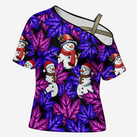Christmas Snowman Leaves Cross Shoulder Shirt Xmas Holiday Patterns - Wonder Print Shop
