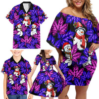 Christmas Snowman Leaves Family Matching Off Shoulder Short Dress and Hawaiian Shirt Xmas Holiday Patterns - Wonder Print Shop
