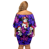 Christmas Snowman Leaves Family Matching Off Shoulder Short Dress and Hawaiian Shirt Xmas Holiday Patterns - Wonder Print Shop