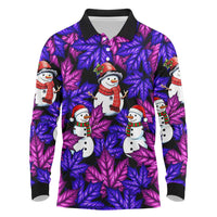 Christmas Snowman Leaves Long Sleeve Polo Shirt Xmas Holiday Patterns - Wonder Print Shop