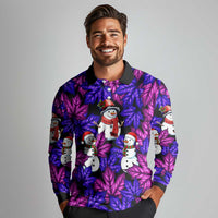 Christmas Snowman Leaves Long Sleeve Polo Shirt Xmas Holiday Patterns - Wonder Print Shop