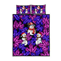 Christmas Snowman Leaves Quilt Bed Set Xmas Holiday Patterns - Wonder Print Shop