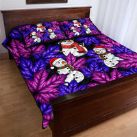 Christmas Snowman Leaves Quilt Bed Set Xmas Holiday Patterns - Wonder Print Shop