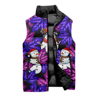 Christmas Snowman Leaves Sleeveless Puffer Jacket Xmas Holiday Patterns - Wonder Print Shop