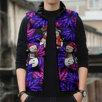 Christmas Snowman Leaves Sleeveless Puffer Jacket Xmas Holiday Patterns - Wonder Print Shop