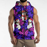 Christmas Snowman Leaves Sleeveless Zip Hoodie Xmas Holiday Patterns - Wonder Print Shop