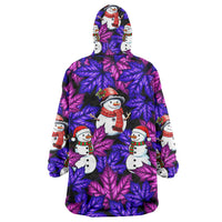 Christmas Snowman Leaves Wearable Blanket Hoodie Xmas Holiday Patterns - Wonder Print Shop