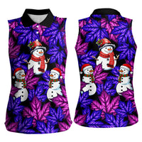 Christmas Snowman Leaves Women Sleeveless Polo Shirt Xmas Holiday Patterns - Wonder Print Shop