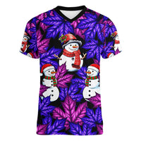 Christmas Snowman Leaves Women V-Neck T-Shirt Xmas Holiday Patterns - Wonder Print Shop